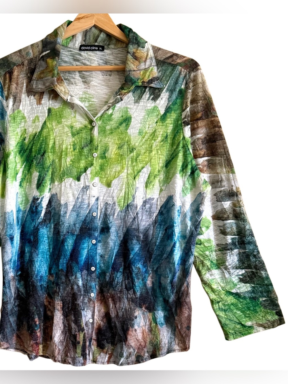 DAVID CLINE Abstract Colorful Art-To-Wear Lightweight Casual Artsy Blouse Sz XL - Picture 4 of 9